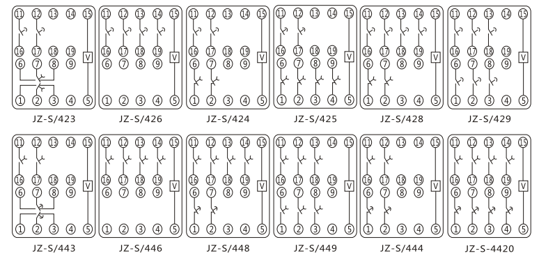 JZ-S/341靜態(tài)可調(diào)延時(shí)中間繼電器內(nèi)部接線圖及外引接線圖
